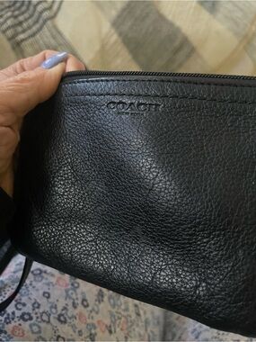 Coach Black Pebbled Leather Zip Wristlet